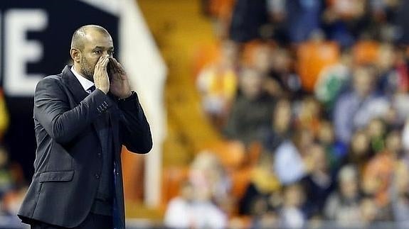 Nuno, durante el partido de hoy.