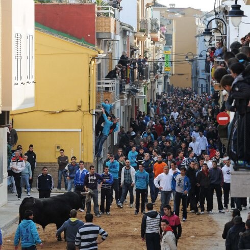  Miles de personas acuden cada jornada al reclamo de los bous al carrer. En la imagen, Massamagrell.  :: rullot