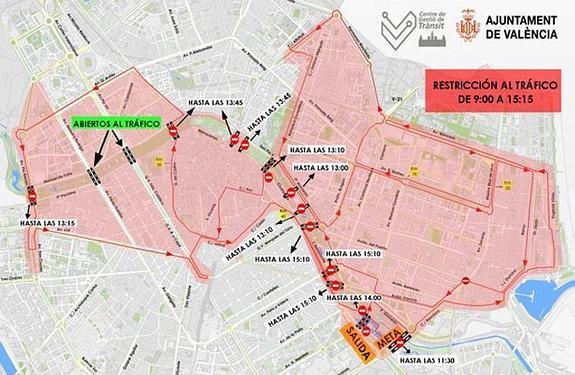 Tiempos de paso y calles cortadas por el Maratón de Valencia 2015