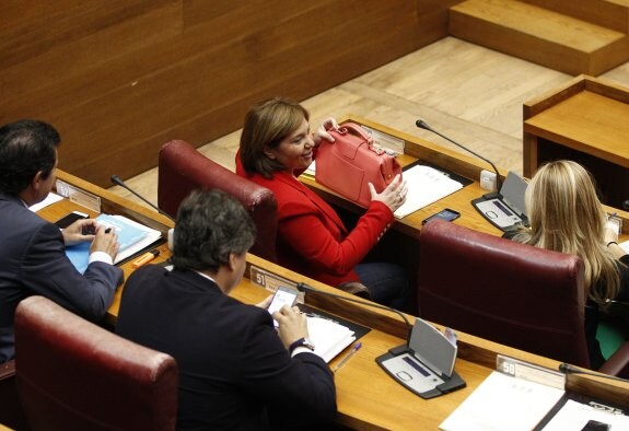 La líder del PP valenciano, Isabel Bonig, en su escaño de Les Corts. :: JESÚS SÁNCHEZ SIGNES