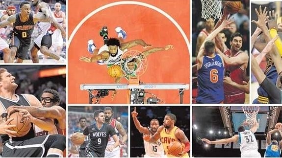 Imágenes de partidos de la presenta temporada de la NBA, con Pau Gasol y Ricky Rubio entre los jugadores de la competición.