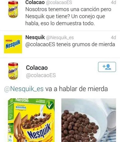 Las cuentas fake de Nesquik y Colacao, a la gresca en Twitter