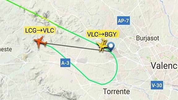 Aproximación frustrada del vuelo A Coruña-Valencia.