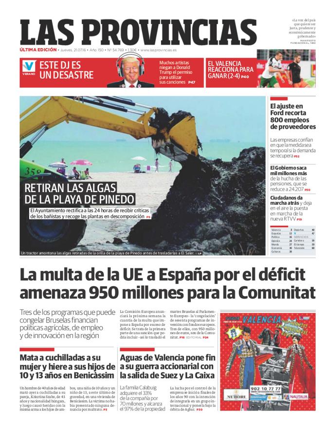 Portada de LAS PROVINCIAS del jueves 21 de julio de 2016