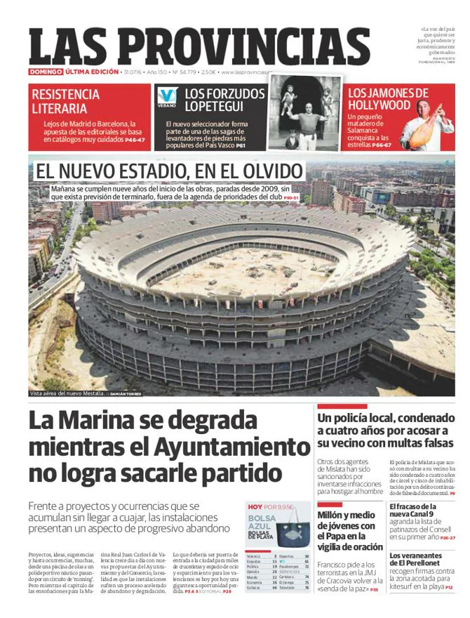 Portada de LAS PROVINCIAS del domingo 31 de julio de 2016