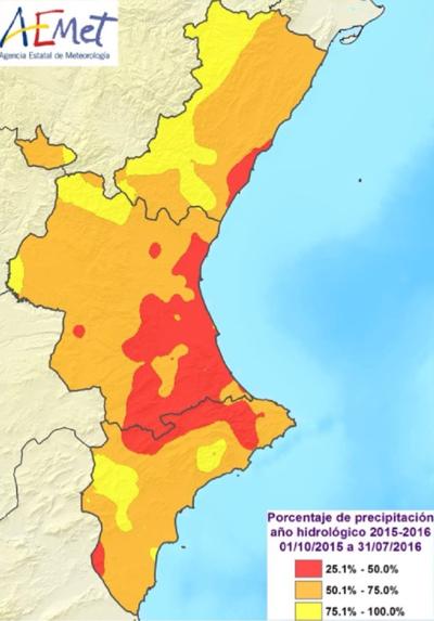 La escasez de precipitaciones convierten a 2016 en el cuarto año más seco en Valencia desde hace al menos 155 años