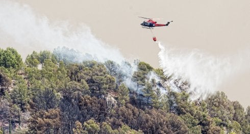 Un efectivo descarga sobre un incendio en Boluda. :: lp