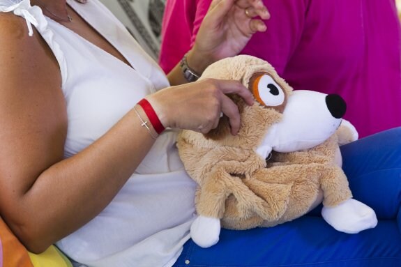 La madre preadoptiva de Joan acaricia un peluche de su niño, el último regalo de cumpleaños. :: damián torres