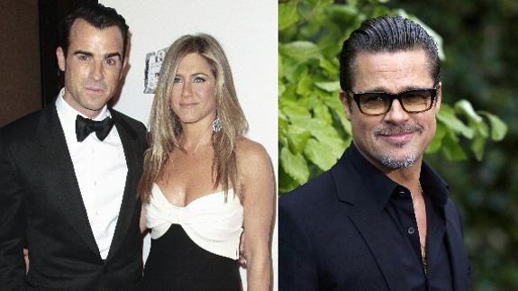 A la derecha, Justin Theroux y Jennifer Aniston. A la izquierda, Brad Pitt.