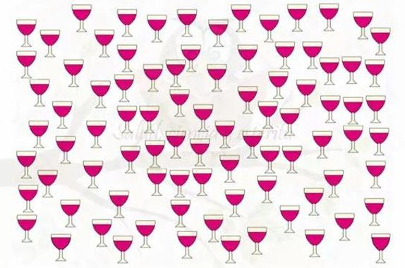 ¿Qué dos copas de vino están más llenas?