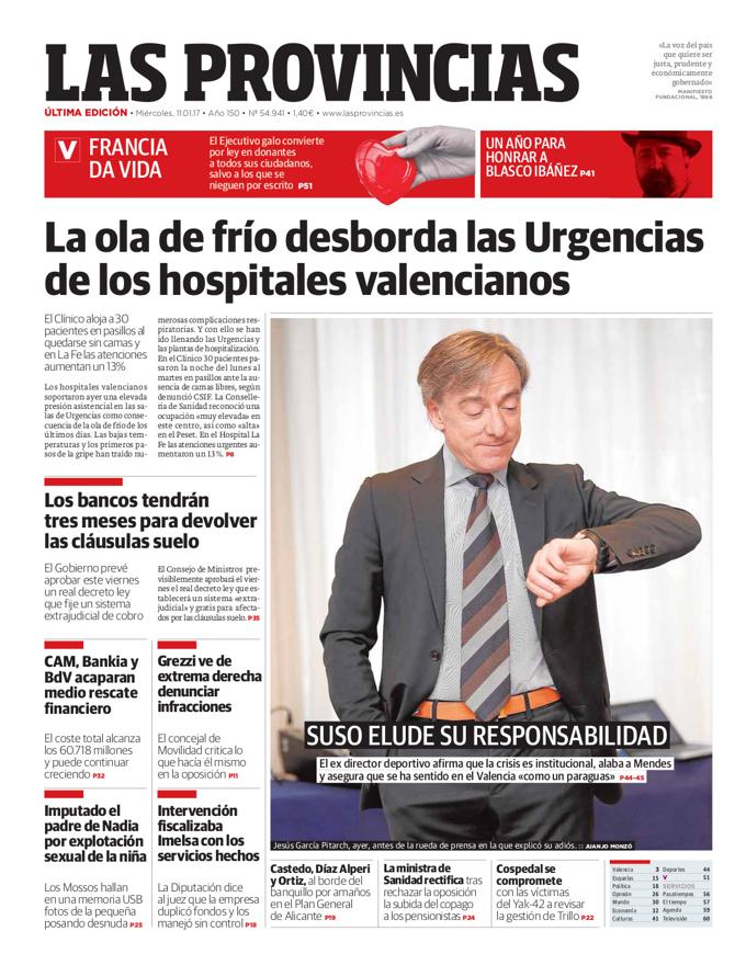 Portada de LAS PROVINCIAS del miércoles 11 de enero de 2017
