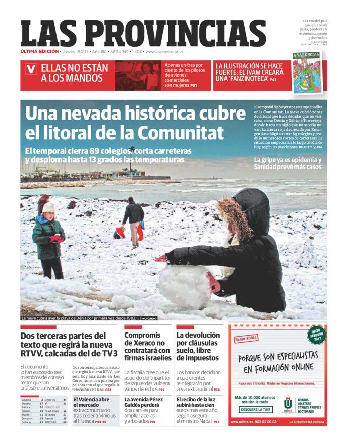 Portada de LAS PROVINCIAS del jueves 19 de enero de 2017