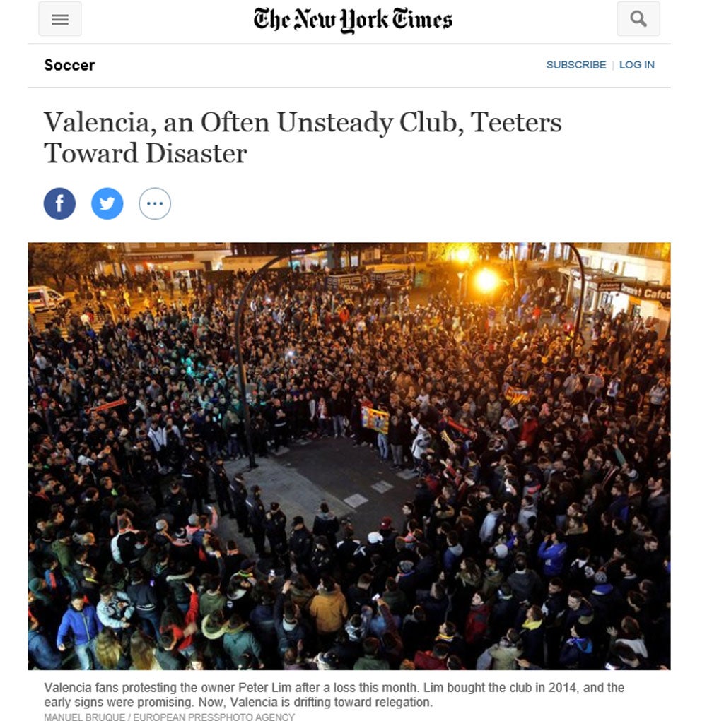 El New York Times analiza el «desastre» del Valencia