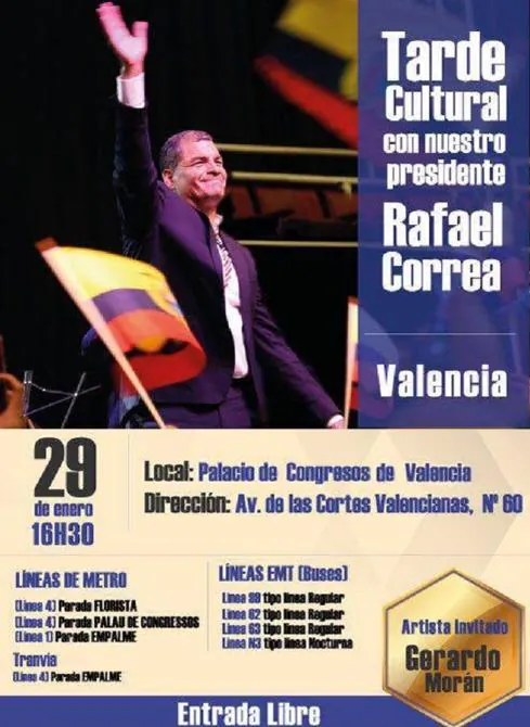El presidente ecuatoriano Rafael Correa estará el 29 de enero en Valencia
