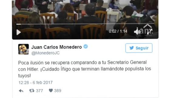 Antonio Montiel tilda de «torpeza» comparar a Pablo Iglesias con Franco