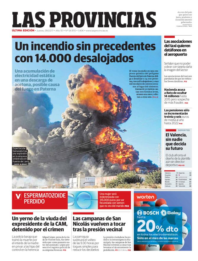 Portada de LAS PROVINCIAS del jueves 9 de febrero de 2017