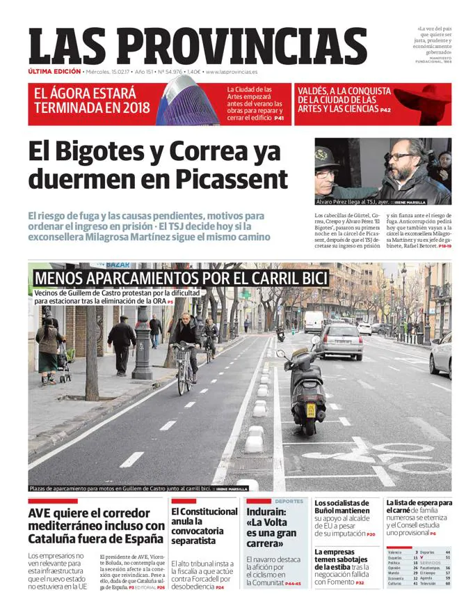 Portada de LAS PROVINCIAS del miércoles 15 de febrero de 2017