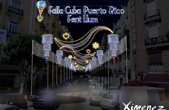 Recreación virtual de la iluminación de la Falla Cuba-Puerto Rico para las Fallas 2017.