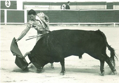 Manolo Montoliu, dando un pase con la muleta. :: Moratalla Barba