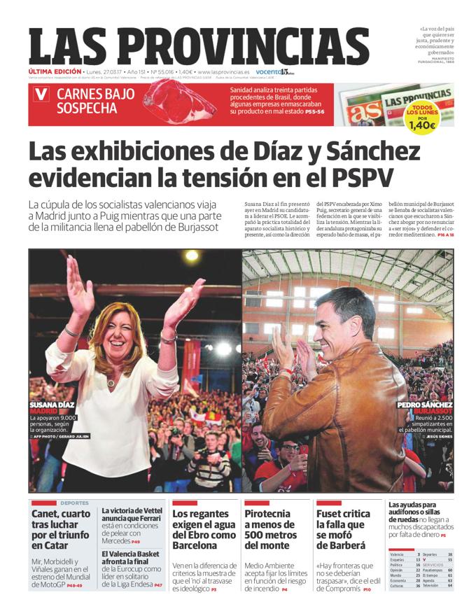 Portada de LAS PROVINCIAS del lunes 27 de marzo de 2017