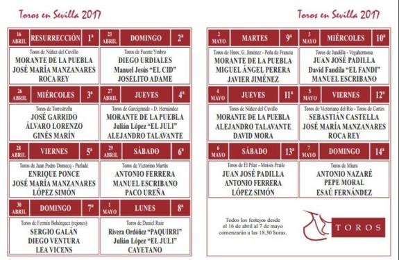 Cartel de toros de la Feria de Abril de Sevilla 2017