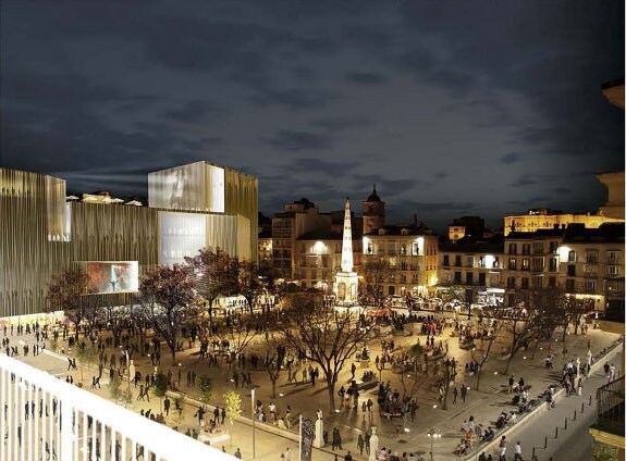 Recreación del proyecto de Antonio Banderas para la plaza de la Merced de Málaga. :: r. c./EFE