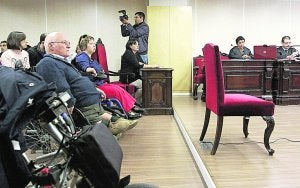 Sala del juzgado de Madrid donde ayer tuvo lugar el juicio contra la farmacéutica Grünenthal. ::                             EFE/ZIPI