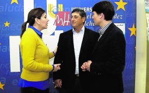 Mercedes Alonso, Jesús Pastor y Marcos Sanchís, ayer, en la presentación de la Senda del Poeta. ::
L.V.