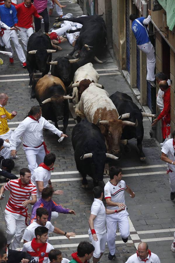 Carrera rápida y muy peligrosa. Los toros de la ganadería salmantina de Garcigrande han creado mucho peligro.