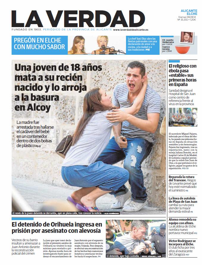 AGOSTO. Portada de 'La Verdad' del viernes 8 de agosto de 2014