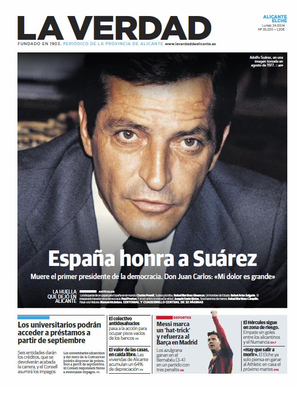 MARZO. Portada 'La Verdad' lunes 24 de abril de 2014