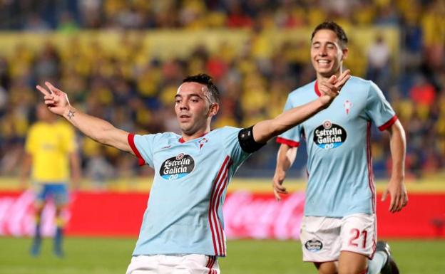 Iago Aspas festeja uno de sus tres goles.