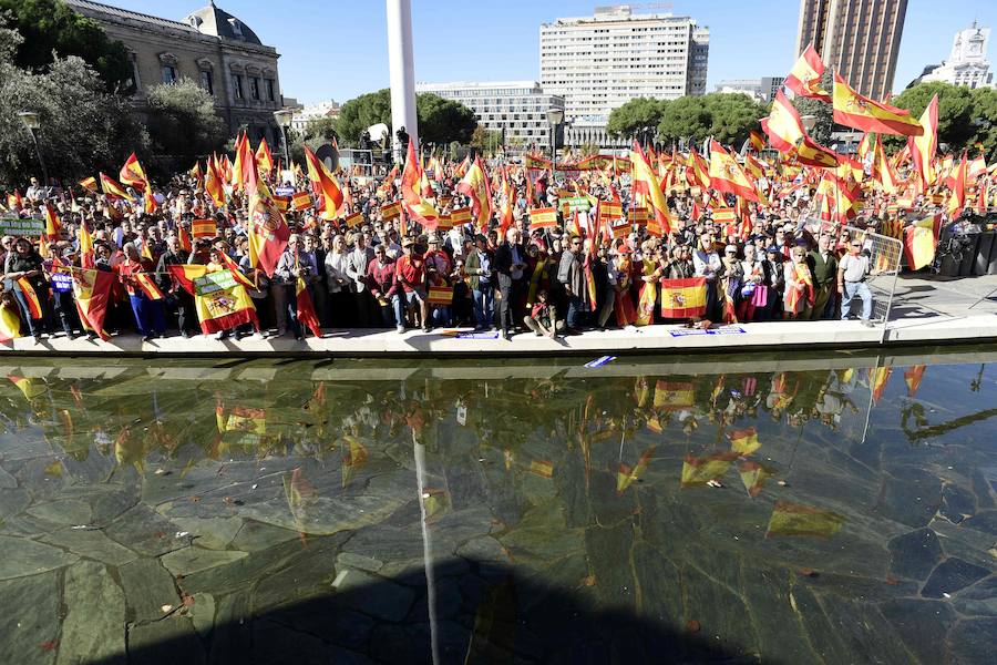 Miles de personas se congregan en la plaza de Colón por la unidad de España.