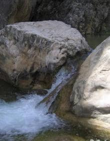 Imagen secundaria 2 - Una de las pozas del río cerca del cámping, hojas de olmo y el agua cayendo por una de las pozas.