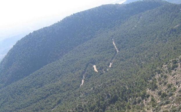 Camino en ziz zag, visto desde la cumbre del Pedro López.