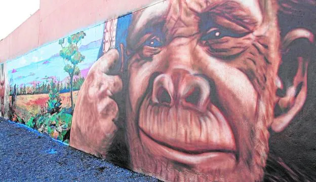 El mural de un simio, en un solar del Llano del Beal.