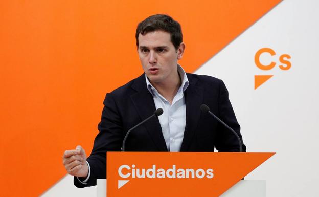 Albert Rivera durante la rueda de prensa posterior a la reunión del Comité Ejecutivo de la formación naranja. 