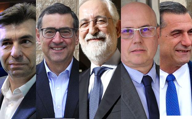 Los candidatos Pablo Artal, José Luján, Emilio Martínez, José Antonio Gómez y Pedro Lozano.