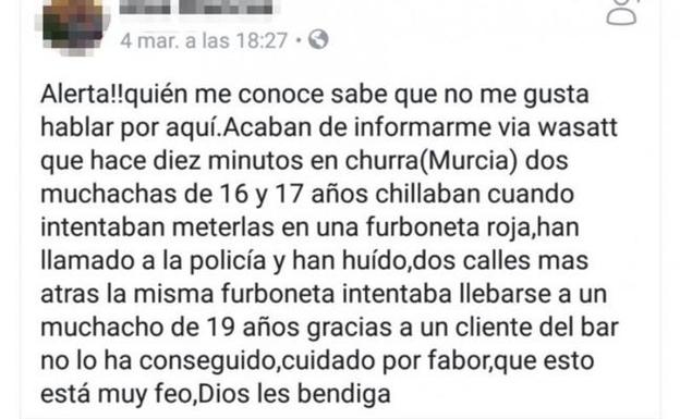 El mensaje que se está difundiendo por Facebook