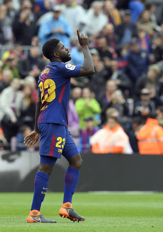 Umtiti celebrando el segundo gol del FC Barcelona. 