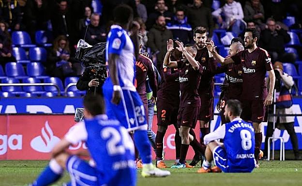 Jugadores del Barça celebrando uno de los goles