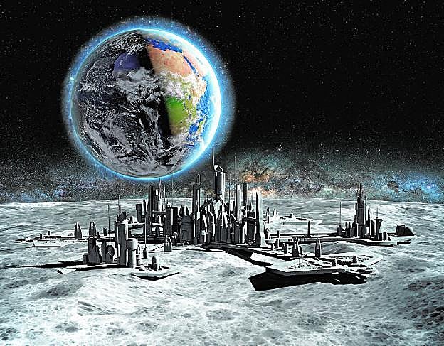 Visión futurista de una ciudad en la Luna. 