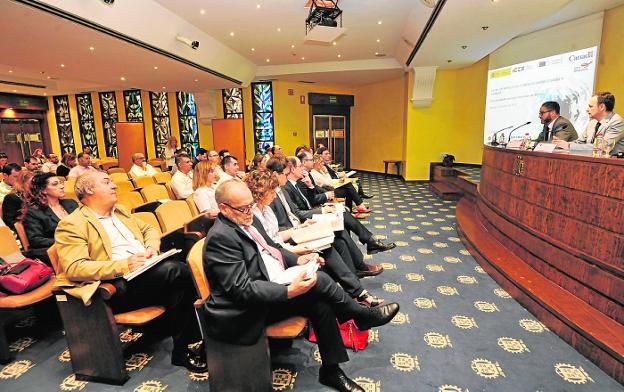 El presidente de la Cámara y el consejero Celdrán abrieron la jornada del ICEX, ayer.