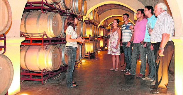 Enólogos visitan la sala de crianza de la cooperativa Bodegas San Isidro (BSI), de la denominación Vinos de Jumilla.