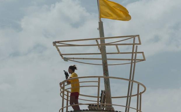 Bandera amarilla en una de las playas de la Región. 