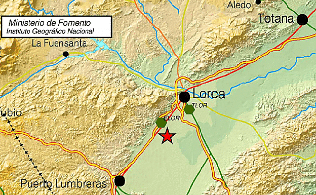 El epicentro del temblor en Lorca.