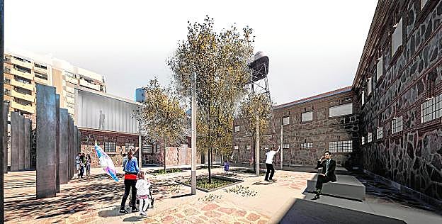 Recreación virtual de cómo quedará el exterior de la Cárcel Vieja de Murcia cuando se desarrolle su rehabilitación. 