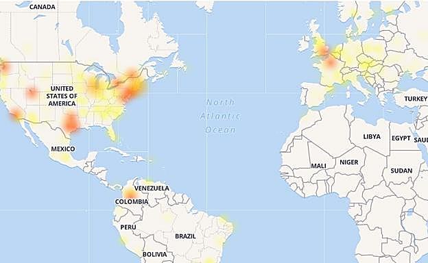Mapa de calor caída de Facebook.