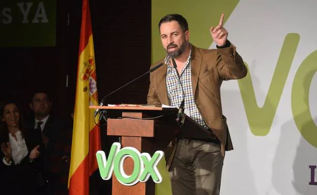 Santiago Abascal, líder de Vox, en su acto en Murcia.