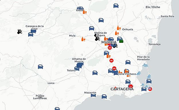 El mapa de los sucesos en la Región de Murcia 2018